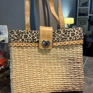 XOXO Leopard and Tan Woven Shoulder Bag- Brighton Like